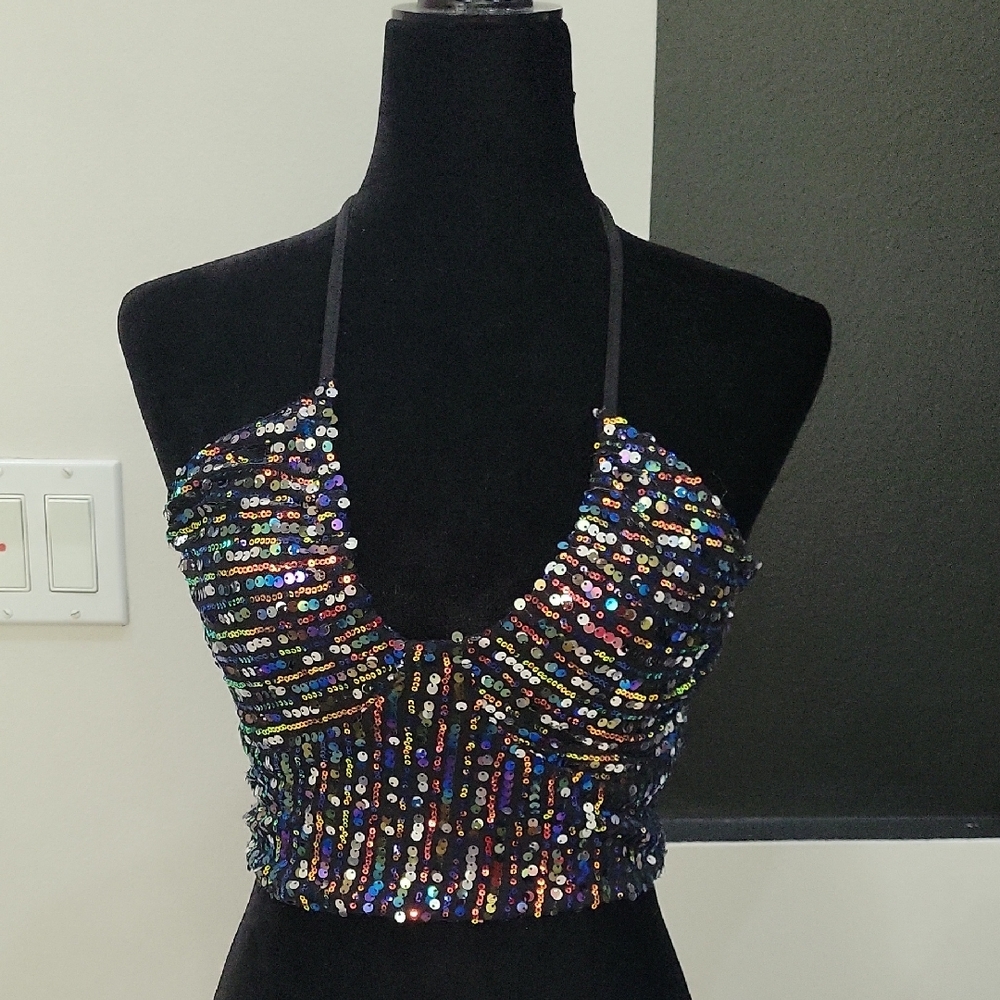 Bear Dance Red and Blue Sequin Bustier Tank Top
